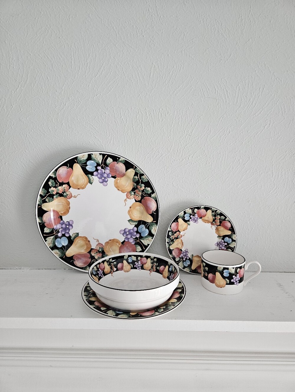 Vintage Sango Fanciful Fruits 3968 Replacement 5 Piece Dinnerware Setting
